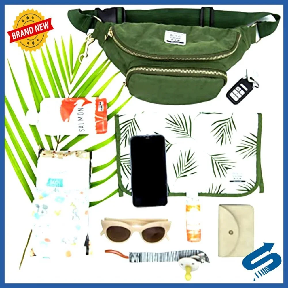 Small Diaper Bag Fanny Pack Crossbody with Waterproof Changing Pad